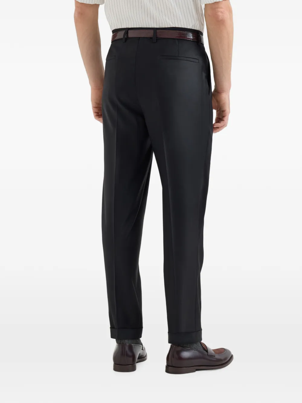 Brunello Cucinelli Super 150s broek van vierseizoenen-batavia van scheerwol met plooi Zwart