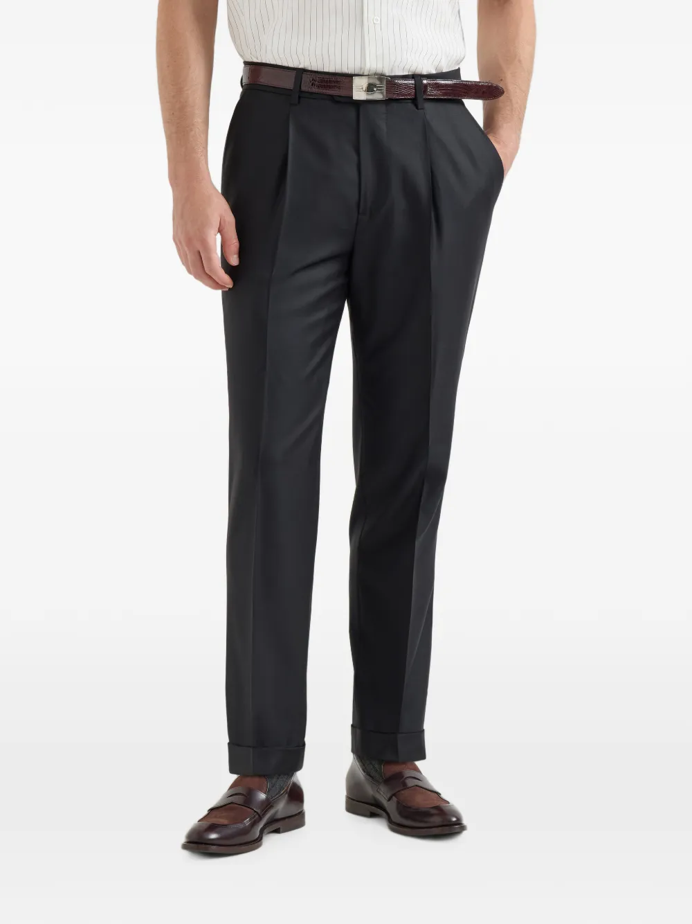 Brunello Cucinelli Super 150s broek van vierseizoenen-batavia van scheerwol met plooi Zwart