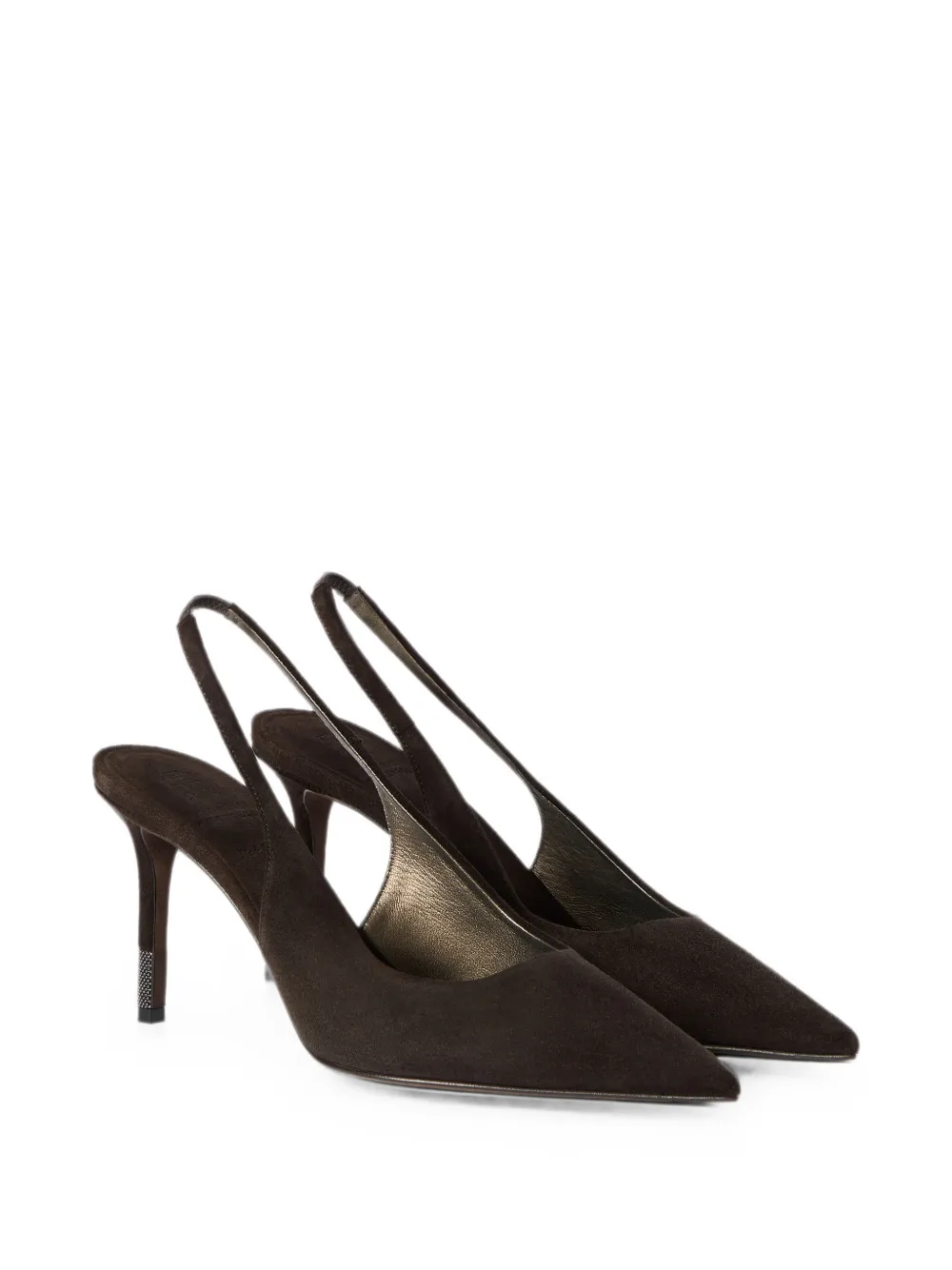 Brunello Cucinelli suede slingback heels with Monili Bruin