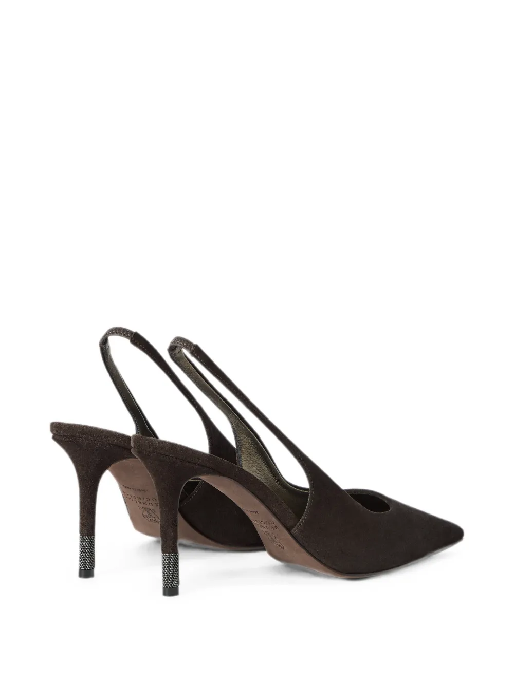 Brunello Cucinelli suede slingback heels with Monili Bruin