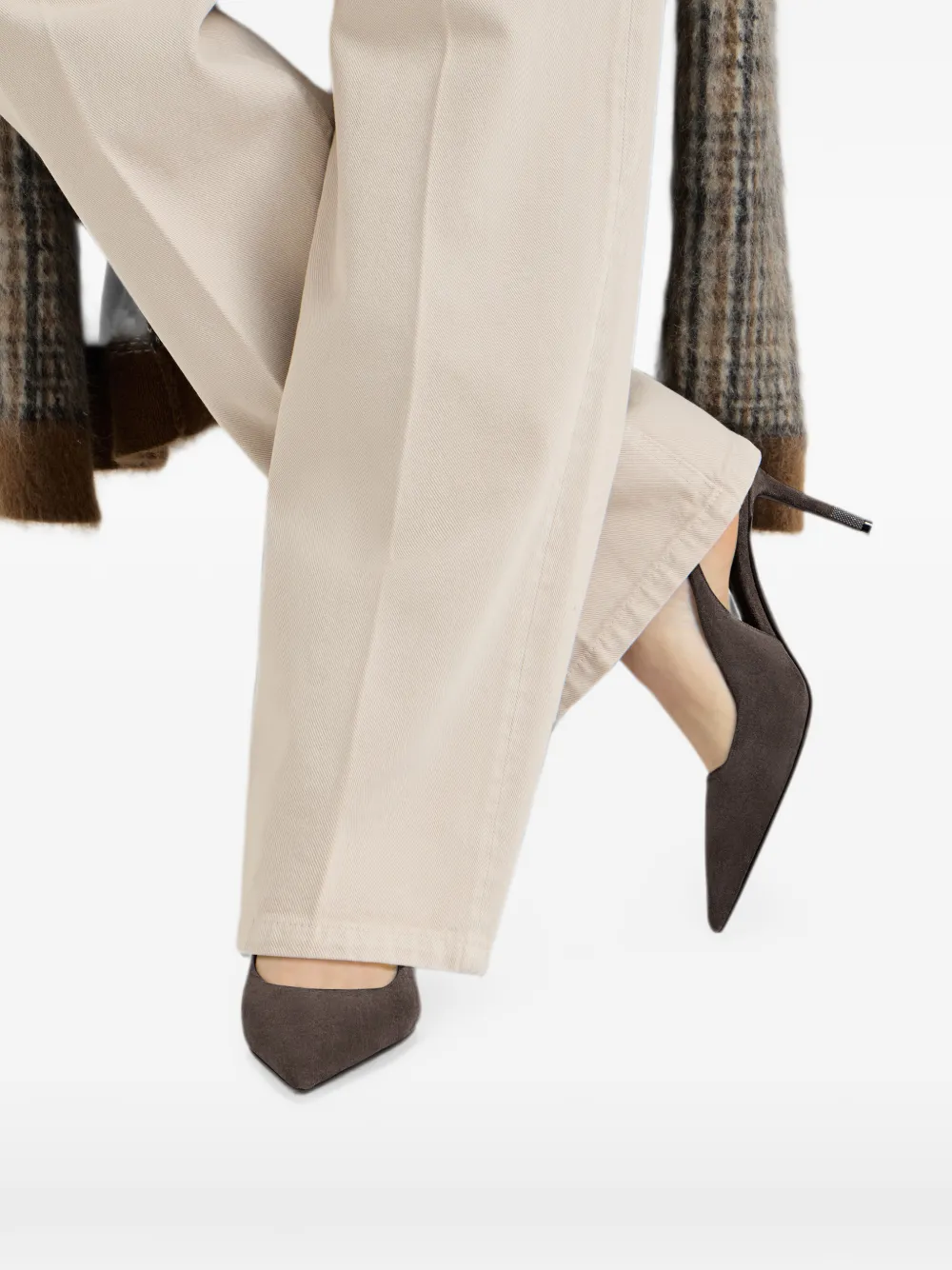 Brunello Cucinelli suede slingback heels with Monili Bruin