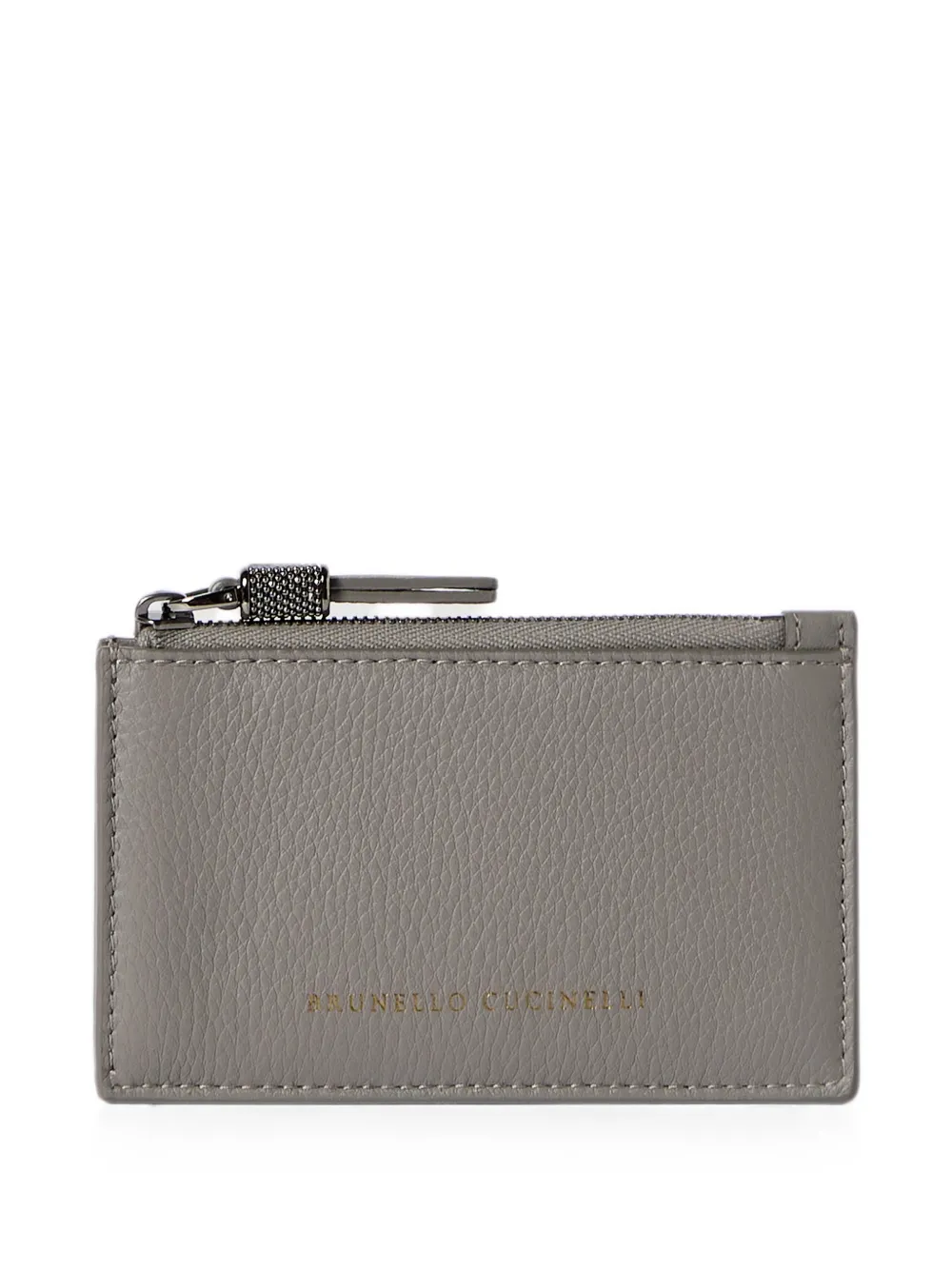 Brunello Cucinelli grained calfskin card case with shiny zipper pull - Grau