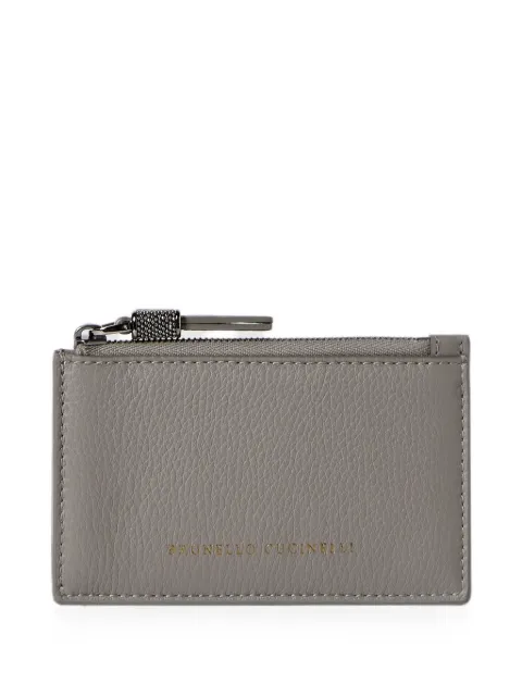 Brunello Cucinelli grained calfskin card case with shiny zipper pull