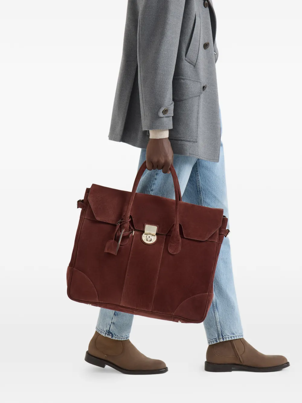 Brunello Cucinelli Suède Boston tas Rood