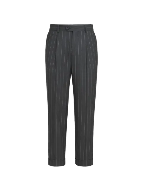 Brunello Cucinelli Super 150s virgin wool wide chalk stripe Batavia trousers with pleat