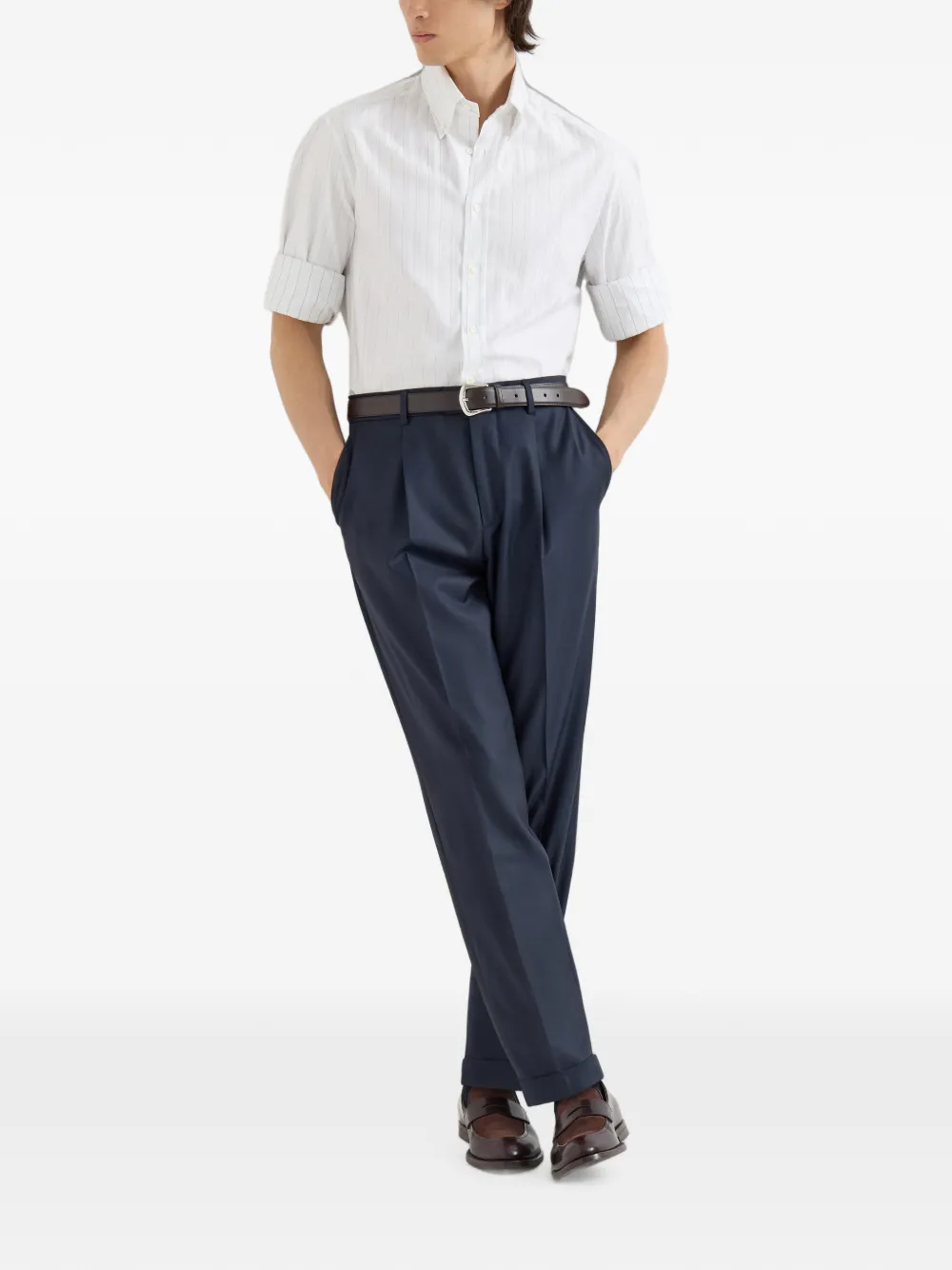 Brunello Cucinelli Super 150s plooibroek van scheerwol Blauw