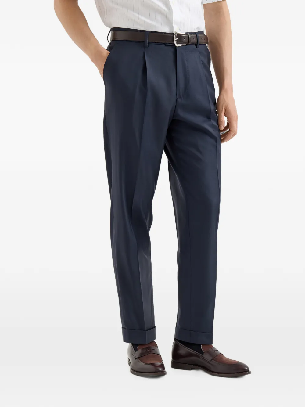 Brunello Cucinelli Super 150s plooibroek van scheerwol Blauw