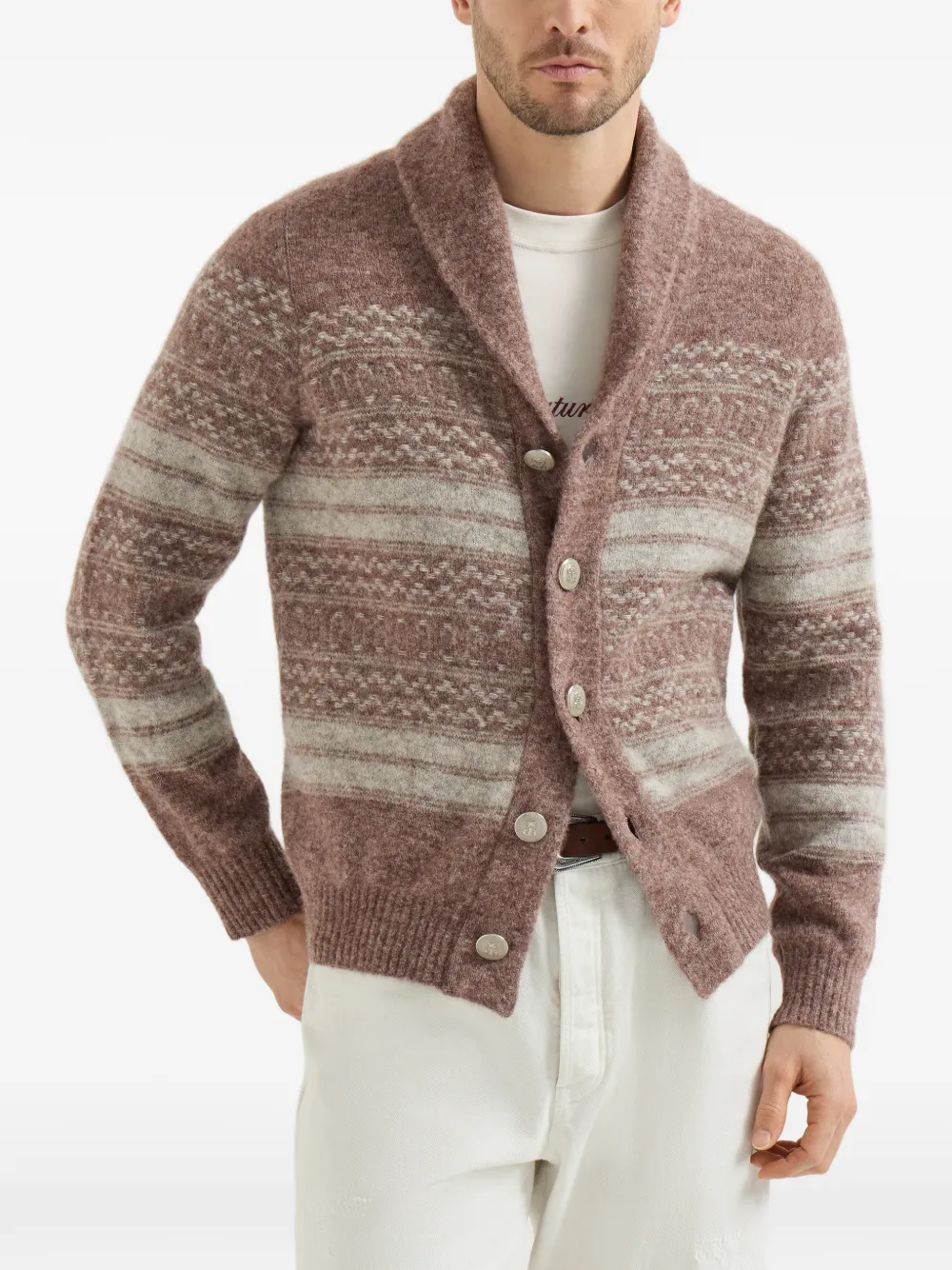 Brunello Cucinelli Nordic-jacquard vest van alpaca kasjmier en wol Bruin