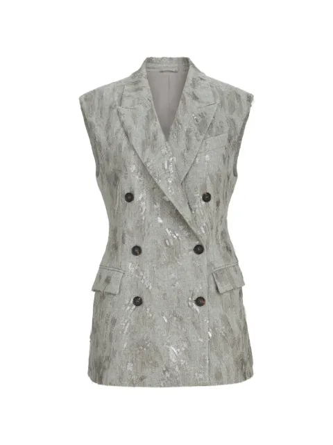 Brunello Cucinelli virgin wool and cashmere twill flannel vest with Dazzling lynx embroidery