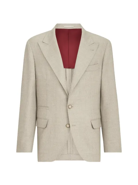 Brunello Cucinelli mouliné virgin wool twill deconstructed blazer with large peak lapels