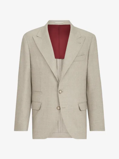 Brunello Cucinelli mouliné virgin wool twill deconstructed blazer with large peak lapels