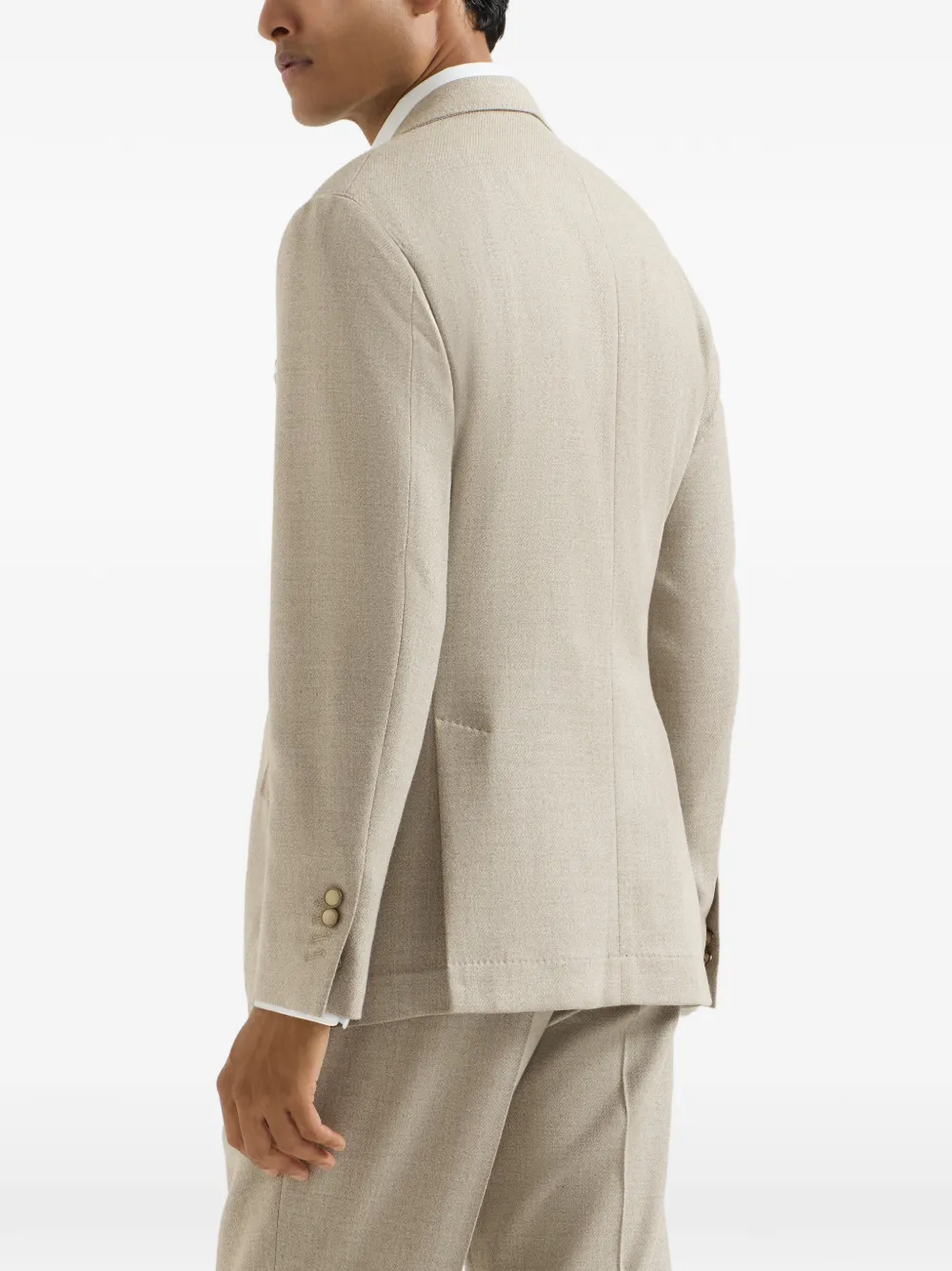 Brunello Cucinelli Mouliné scheerwollen twill gedeconstrueerde blazer met grote puntige revers Beige