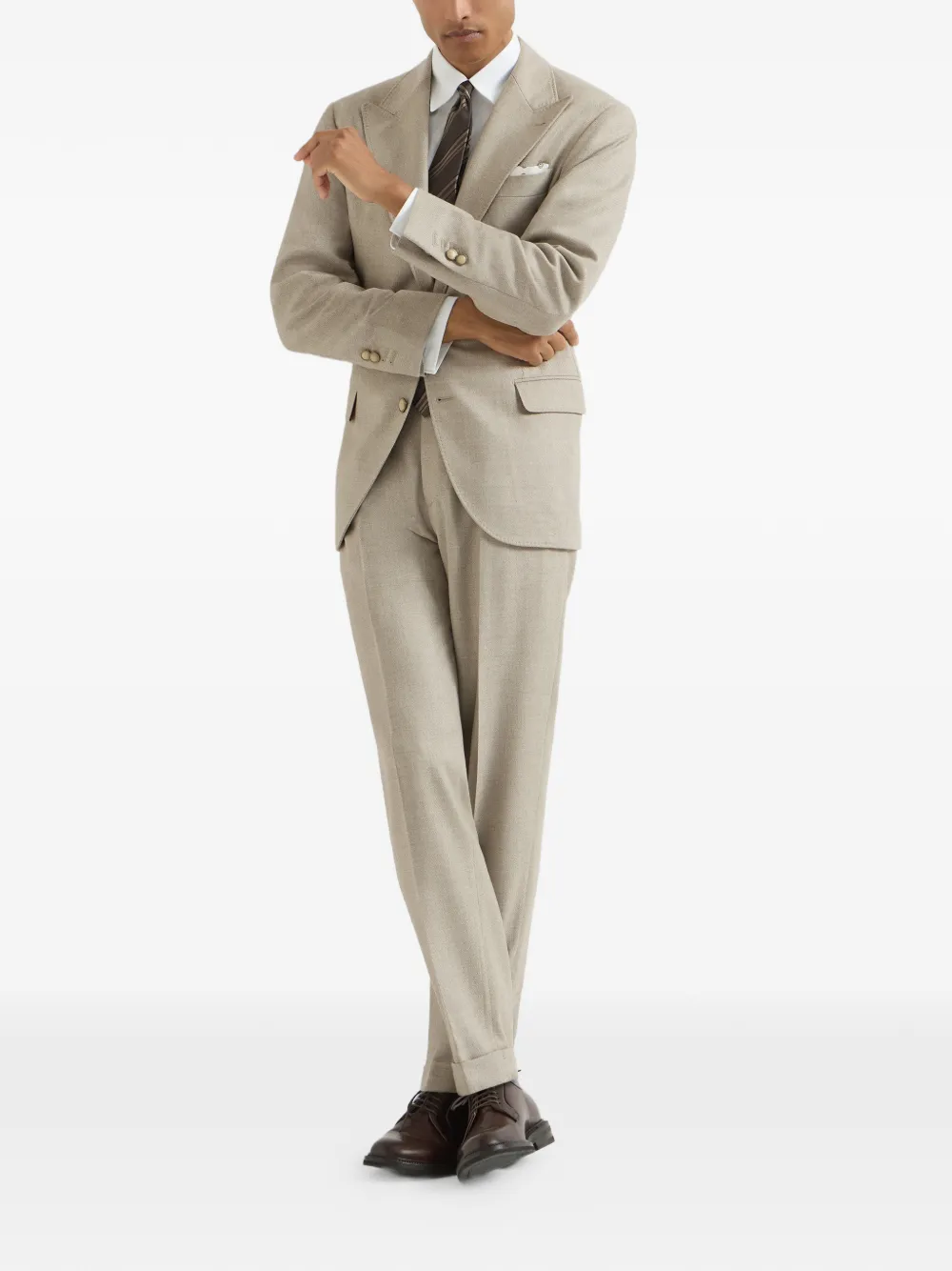 Brunello Cucinelli Mouliné scheerwollen twill gedeconstrueerde blazer met grote puntige revers Beige