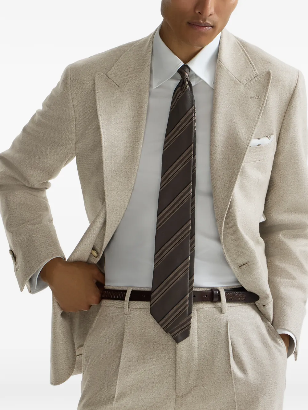 Brunello Cucinelli Mouliné scheerwollen twill gedeconstrueerde blazer met grote puntige revers Beige