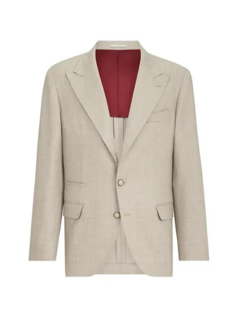 Brunello Cucinelli mouliné virgin wool twill deconstructed blazer with large peak lapels