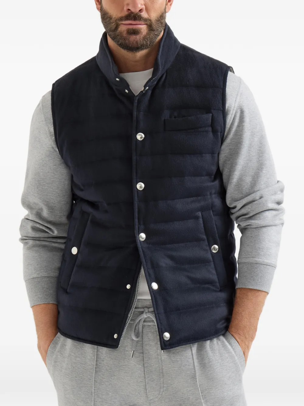 Brunello Cucinelli Lichtgewicht kasjmier flanellen bodywarmer Grijs