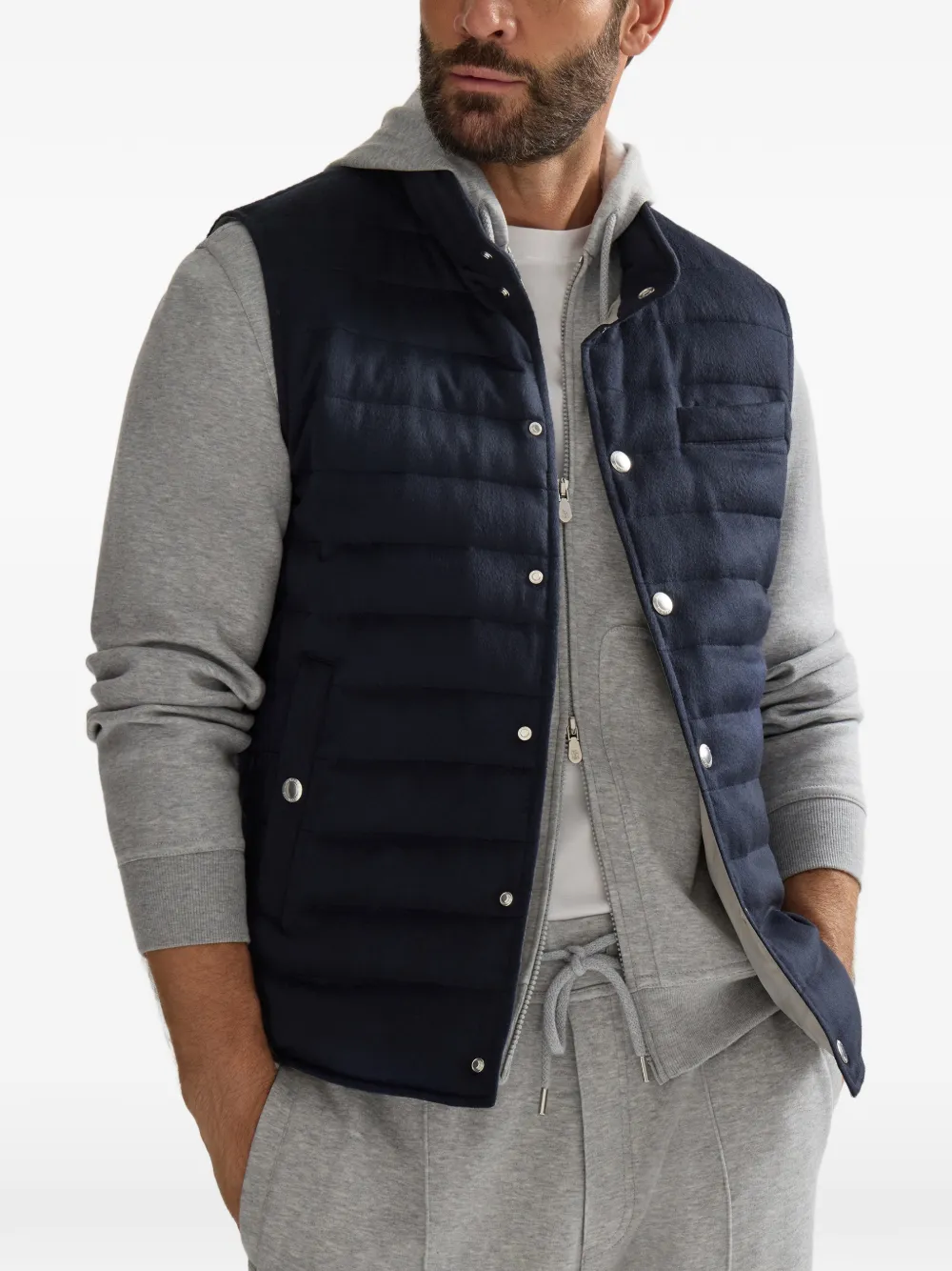 Brunello Cucinelli Lichtgewicht kasjmier flanellen bodywarmer Grijs