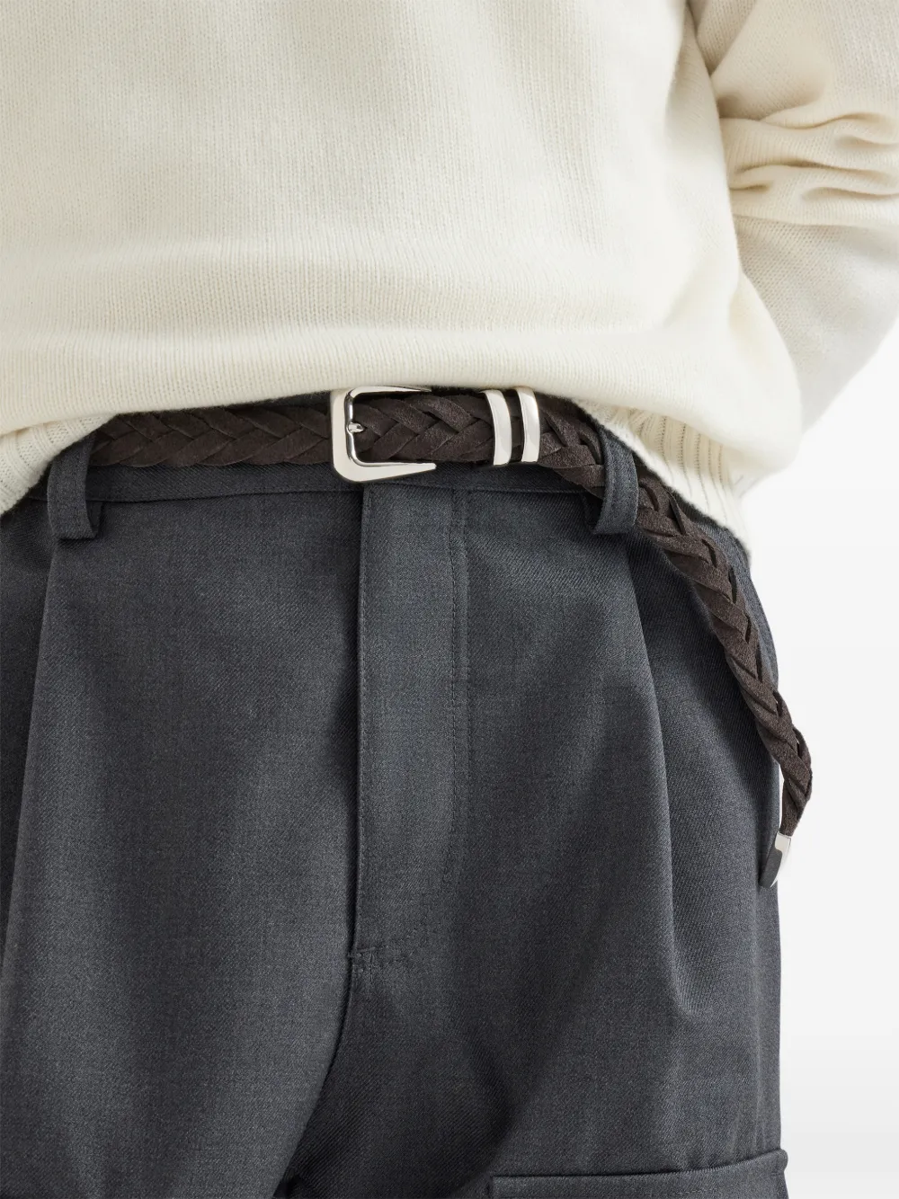 Brunello Cucinelli braided leather belt Grijs