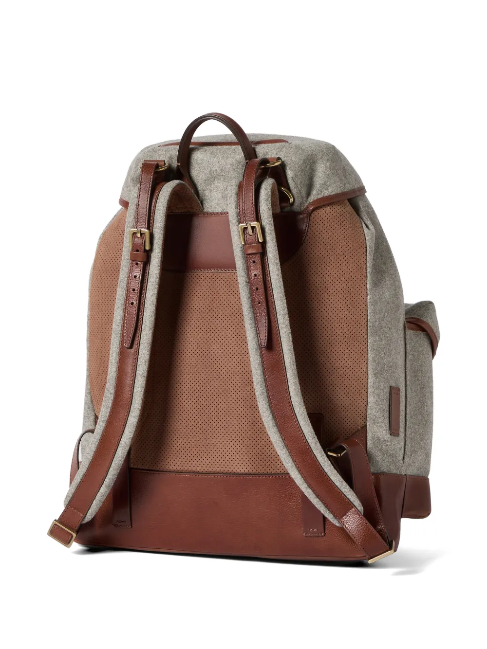  Brunello Cucinelli Zaino In Flanella Di Lana Vergine, Alpaca E Cashmere Con Inserti In Pelle Di Vitello Zigrinata - Grigio 