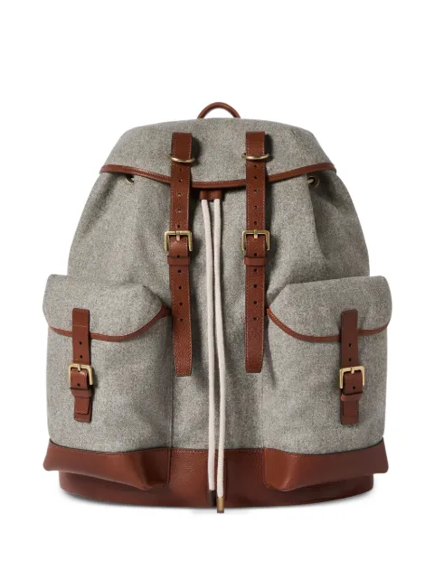 Brunello Cucinelli virgin wool, alpaca and cashmere flannel field backpack with grained calfskin inserts