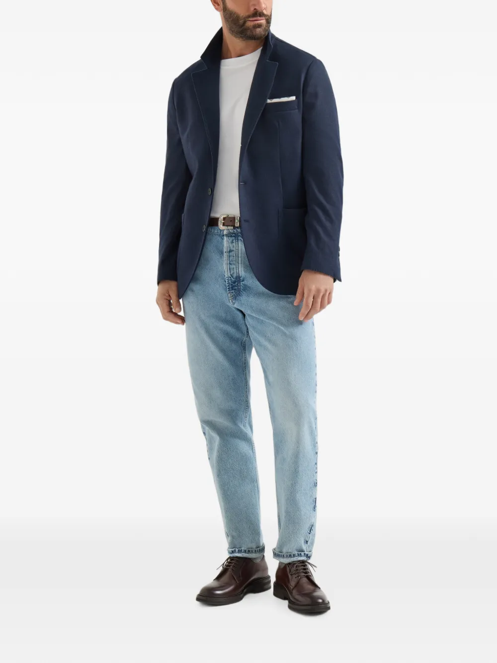 Brunello Cucinelli Kasjmier jersey blazer met opgestikte zakken Blauw