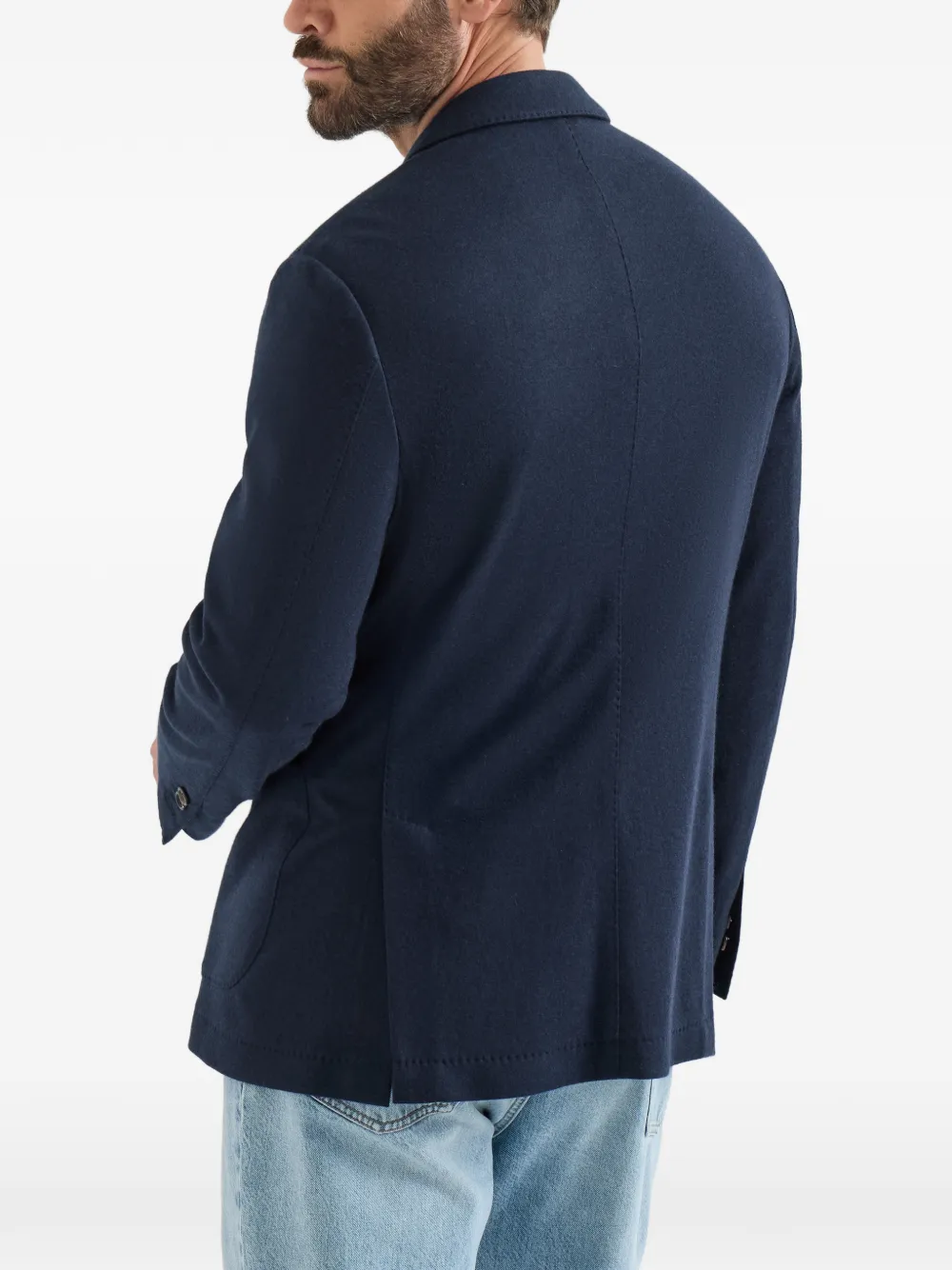 Brunello Cucinelli Kasjmier jersey blazer met opgestikte zakken Blauw