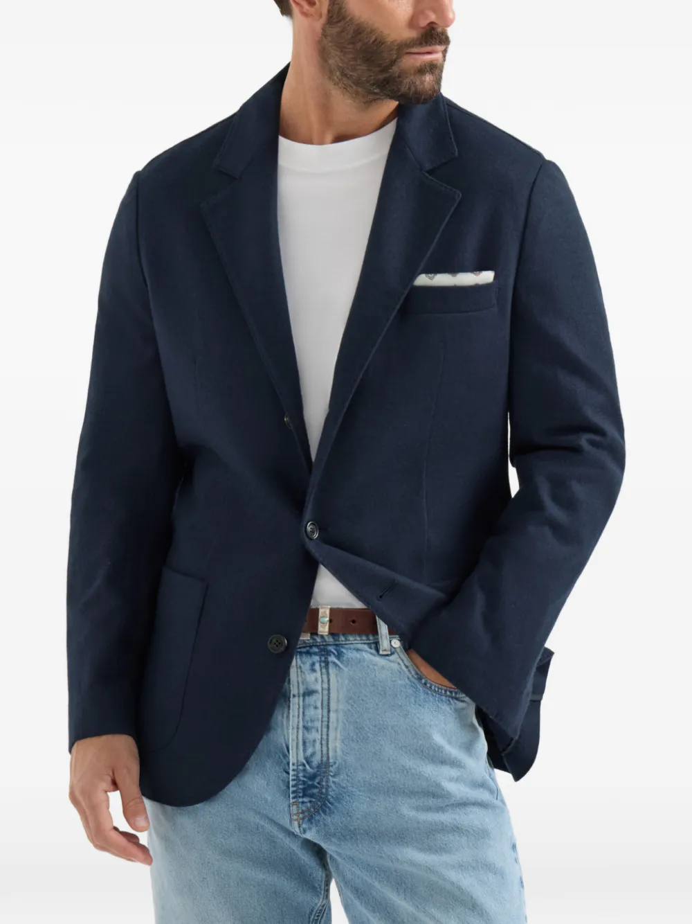 Brunello Cucinelli Kasjmier jersey blazer met opgestikte zakken Blauw