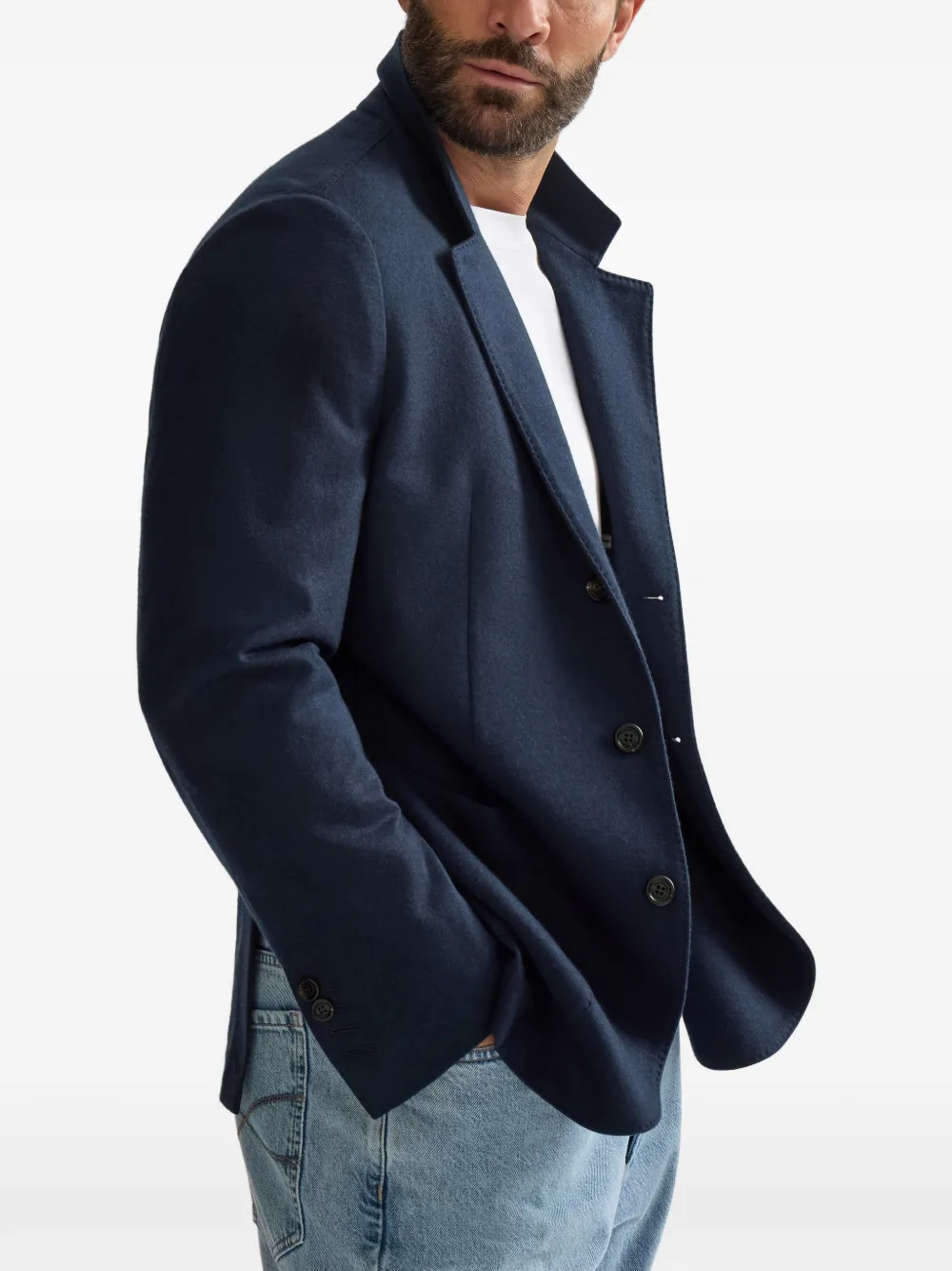 Brunello Cucinelli Kasjmier jersey blazer met opgestikte zakken Blauw