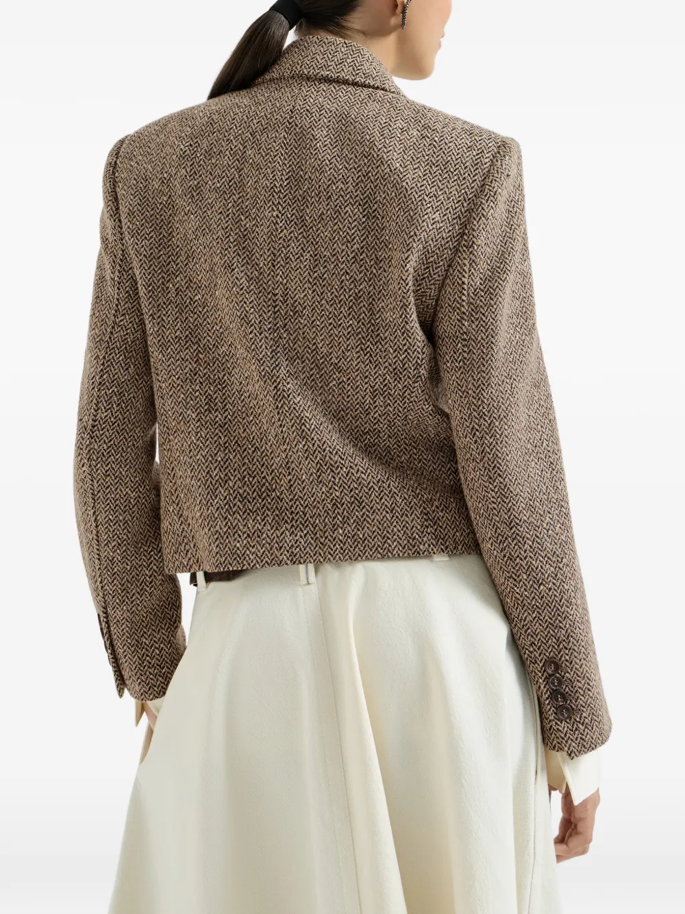 Brunello Cucinelli Cropped blazer met scheerwol en chevron-streep Bruin