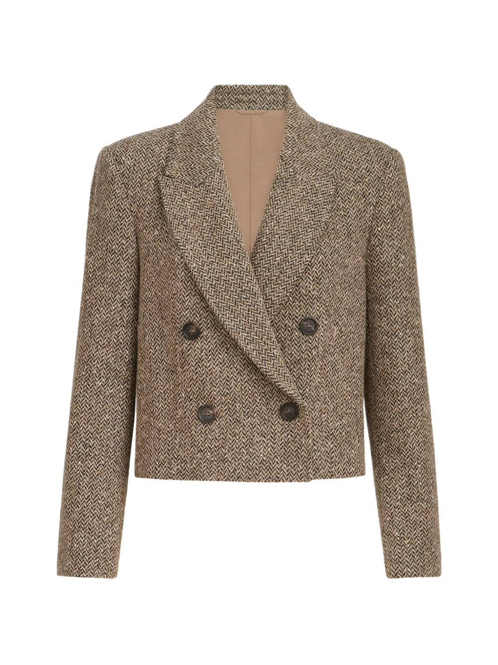 Brunello Cucinelli sparkling virgin wool chevron cropped blazer - Brown