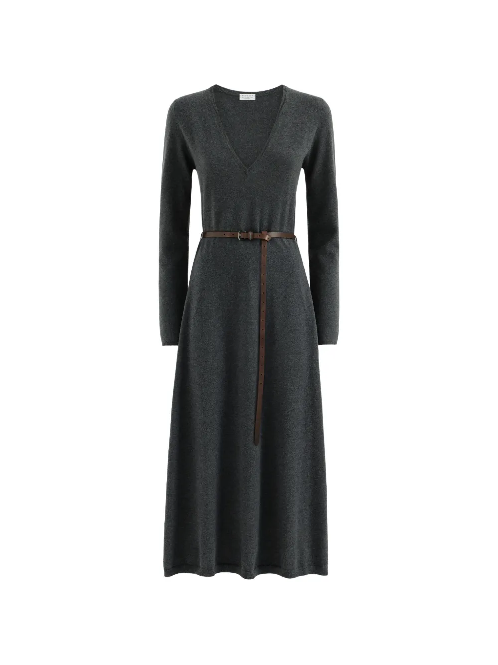 Brunello Cucinelli cashmere knit dress with belt and Monile - Grigio