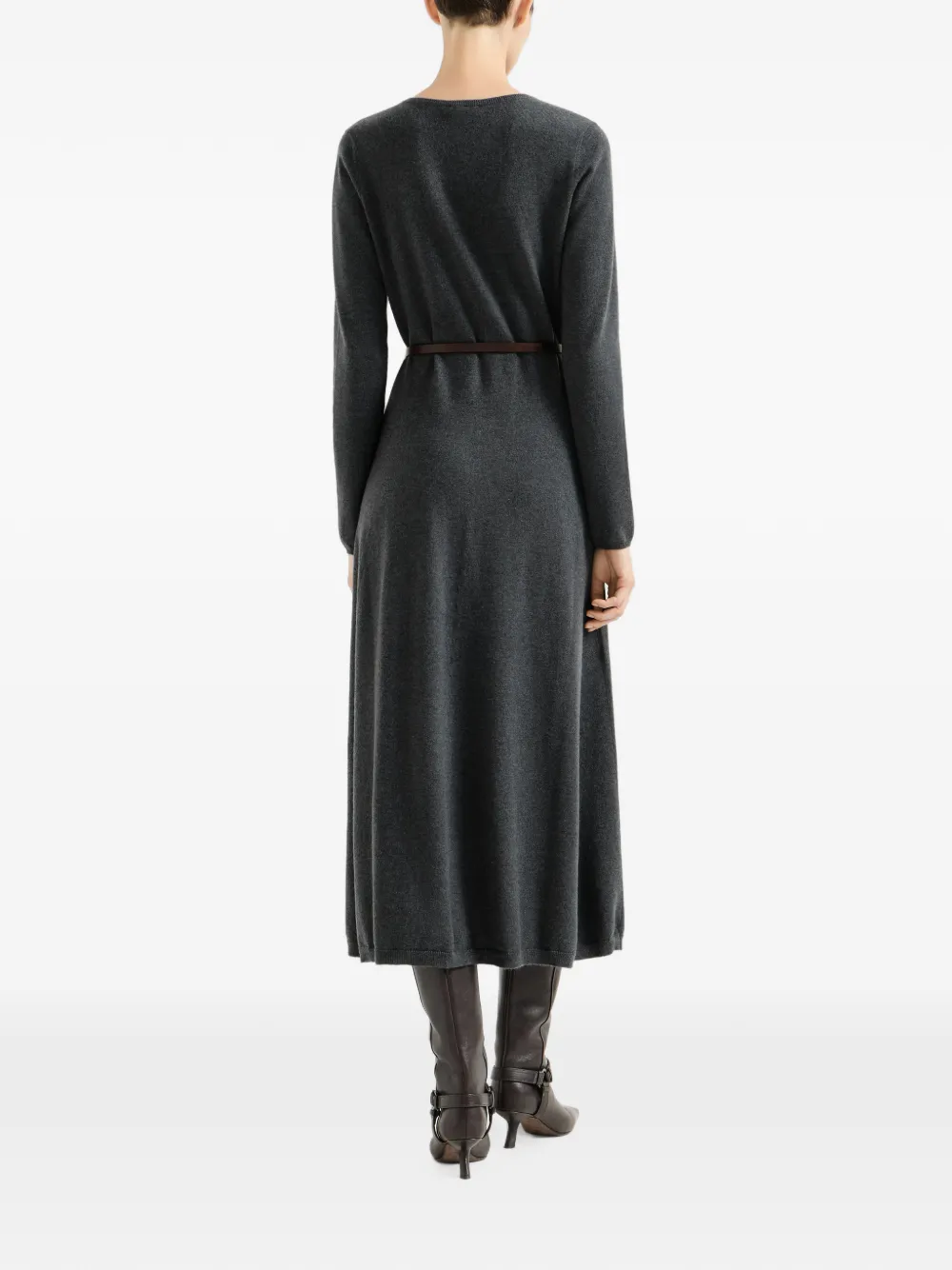 Brunello Cucinelli Kasjmier gebreide jurk met riem en Monili Grijs