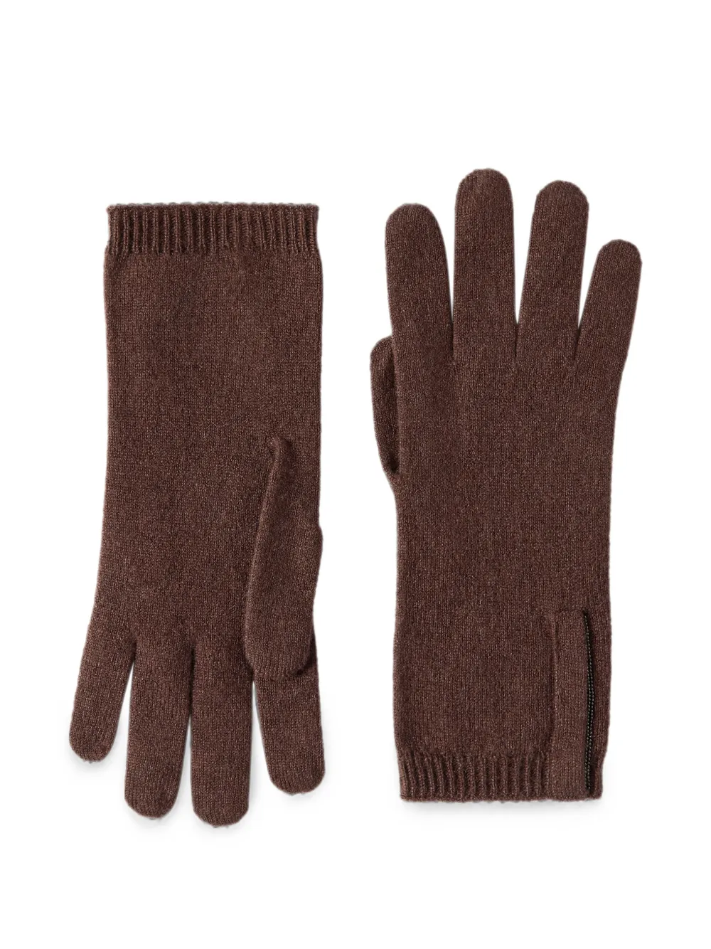 Brunello Cucinelli cashmere knit gloves with Monili - Marrone