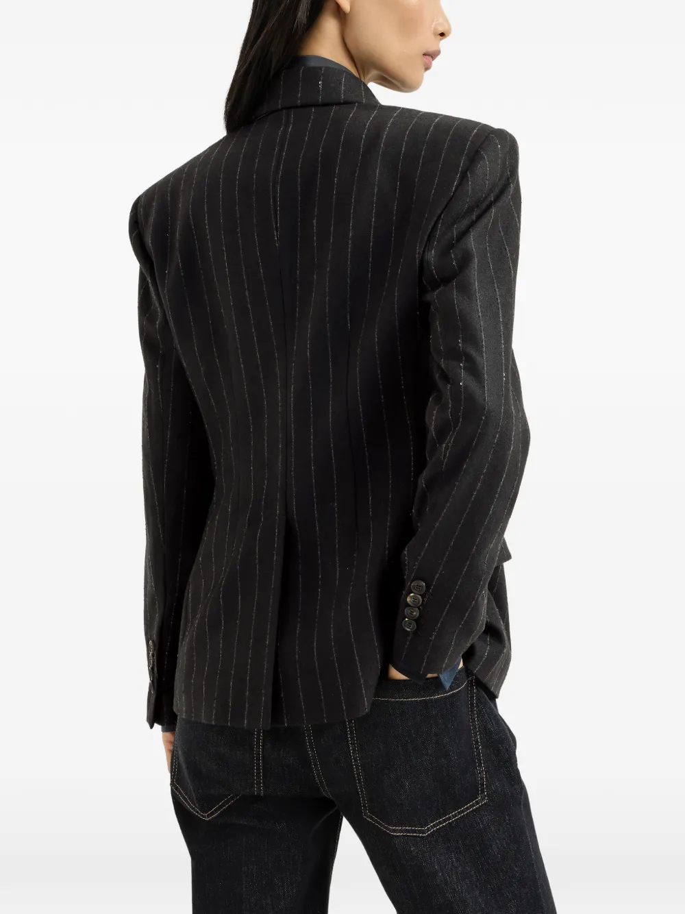 Brunello Cucinelli Comfort scheerwollen blazer met krijtstreep en Monili Blauw