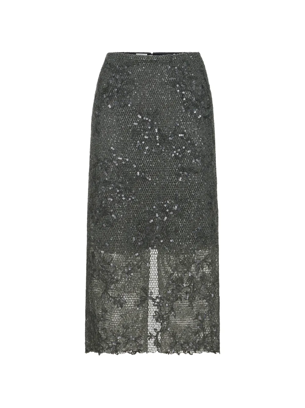 Brunello Cucinelli Dazzling lace-embroidery pencil skirt in sparkling mohair and wool - Grigio