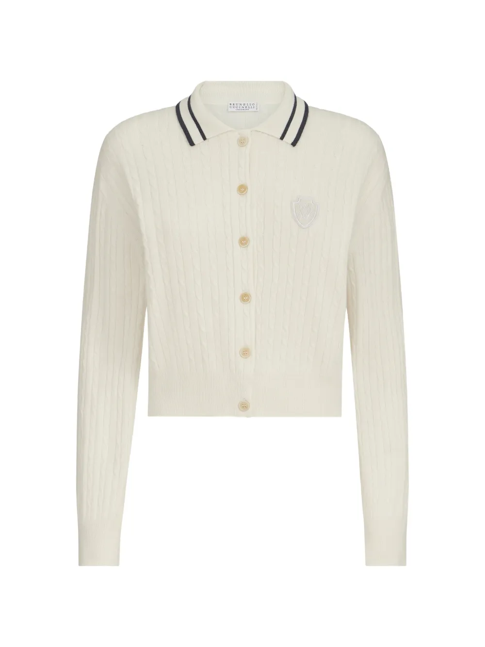 Brunello Cucinelli cashmere cable-knit polo shirt with logo - Nude