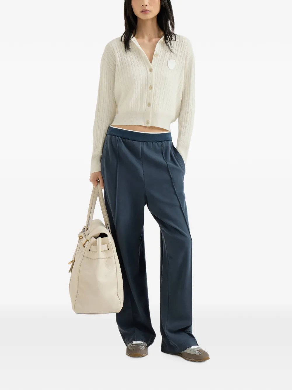Brunello Cucinelli Kabelgebreid kasjmier poloshirt met logo Beige