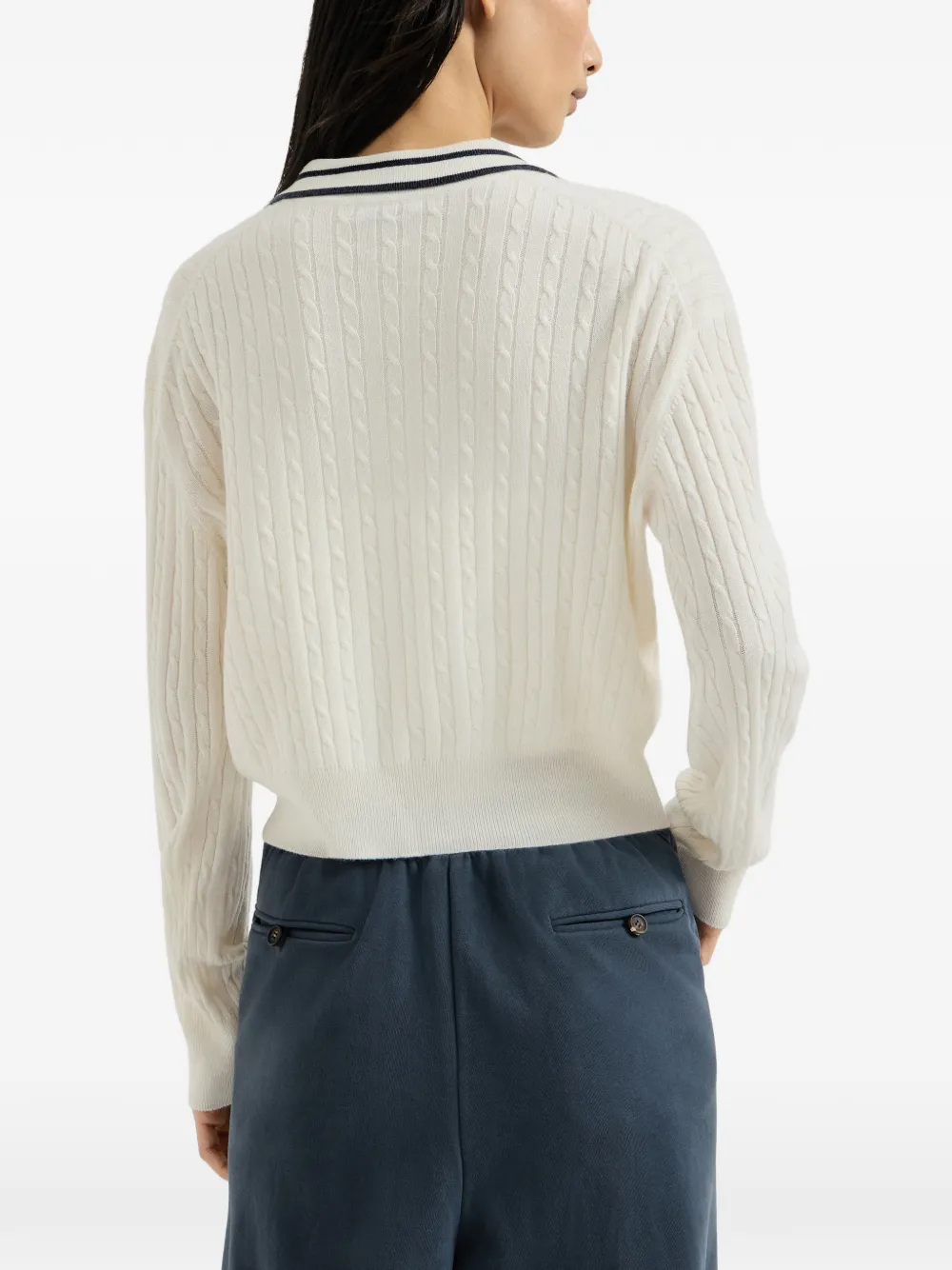 Brunello Cucinelli Kabelgebreid kasjmier poloshirt met logo Beige