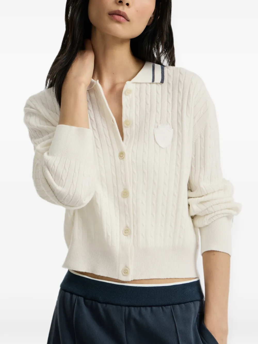 Brunello Cucinelli Kabelgebreid kasjmier poloshirt met logo Beige