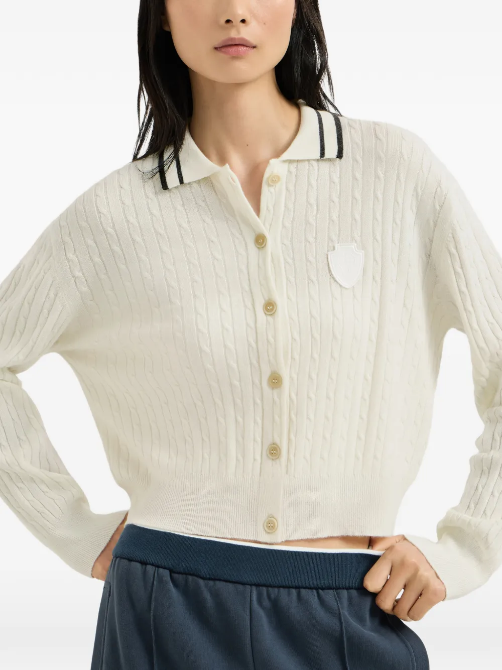 Brunello Cucinelli Kabelgebreid kasjmier poloshirt met logo Beige