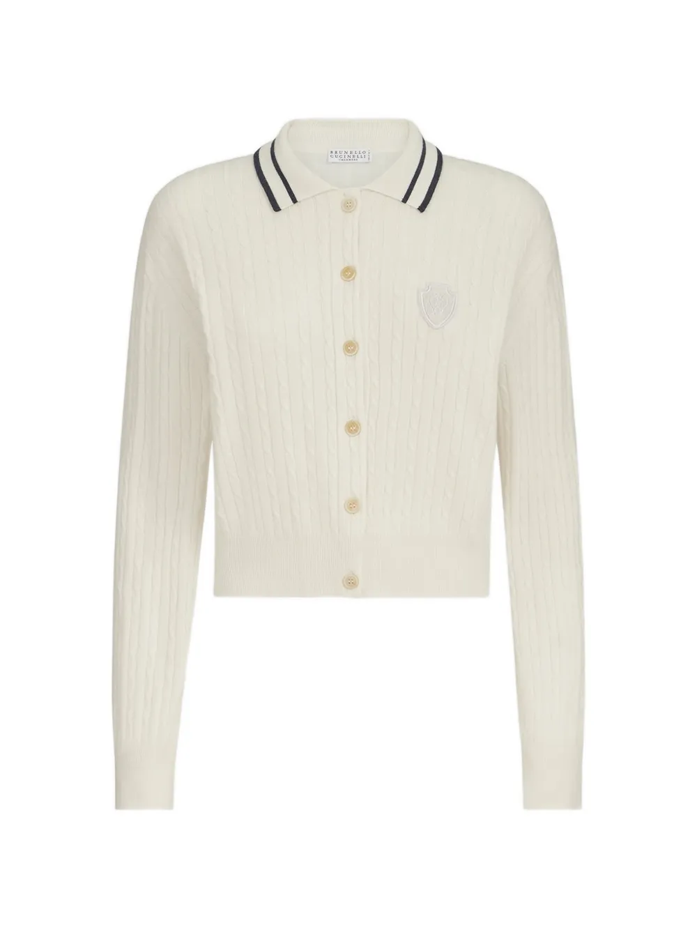 Brunello Cucinelli cashmere cable-knit polo shirt with logo - Neutrals