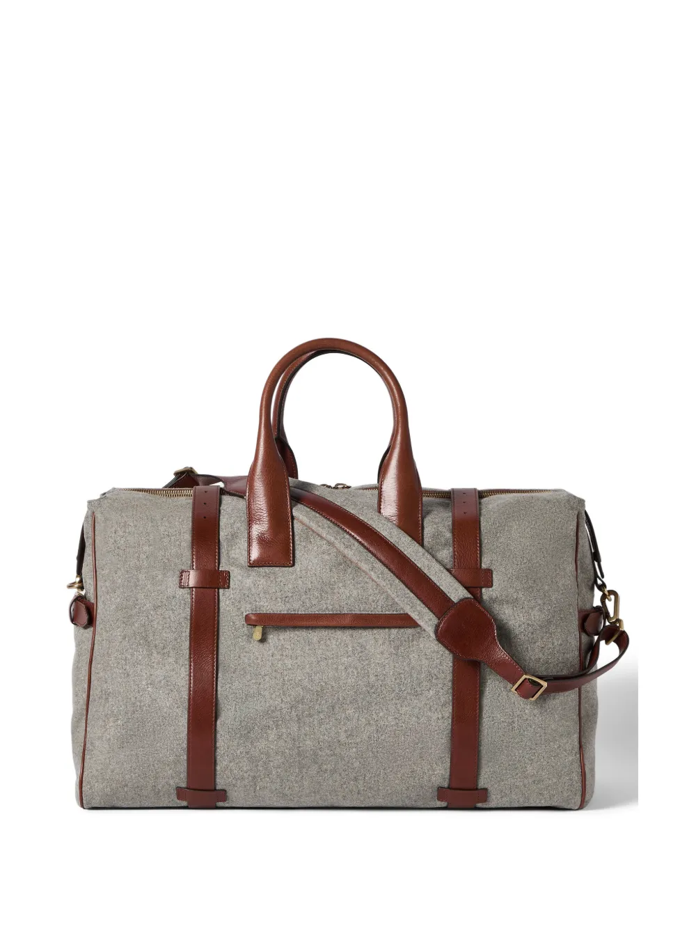  Brunello Cucinelli Borsa Tote In Flanella Di Lana Vergine, Alpaca E Cashmere Con Inserti In Pelle Di Vitello - Grigio 