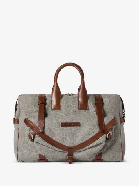 Brunello Cucinelli virgin wool, alpaca and cashmere flannel field bag with grained calfskin inserts
