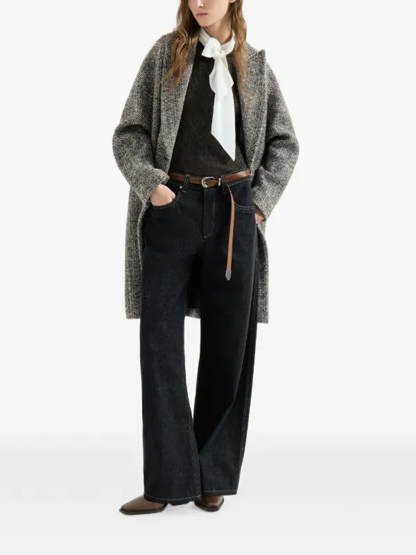 Brunello Cucinelli Monili chevron-knit Coat | Grey | FARFETCH