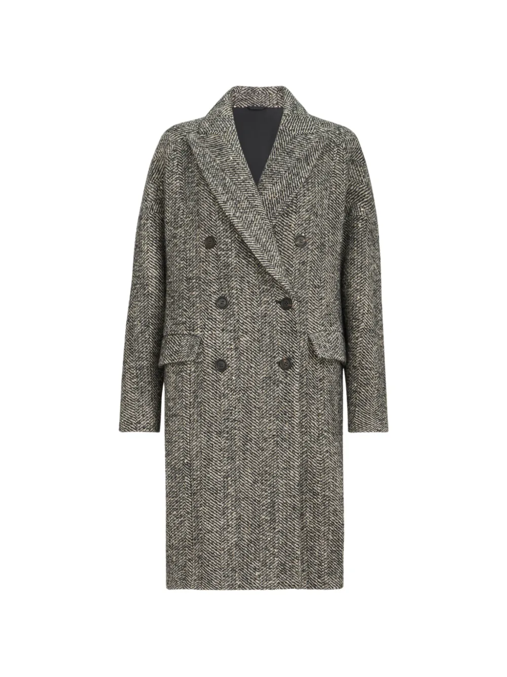 Brunello Cucinelli Dazzling virgin wool and alpaca Chevron coat with Monili - Grey