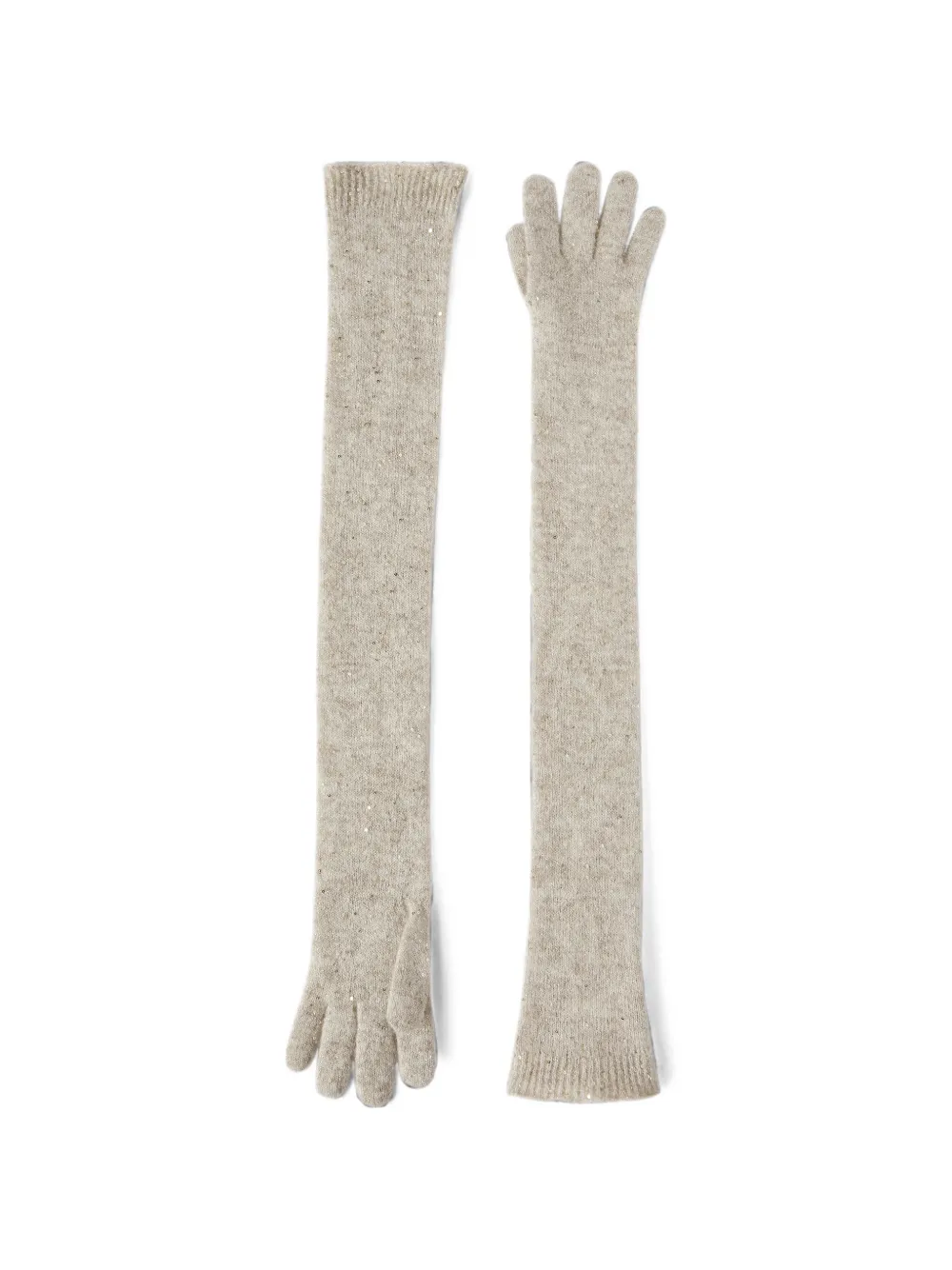 Brunello Cucinelli lace flowers knit long gloves in sparkling mohair and virgin wool - Nude