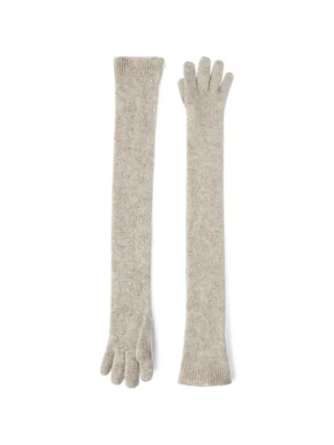 Brunello Cucinelli lace flowers knit long gloves in sparkling mohair and virgin wool