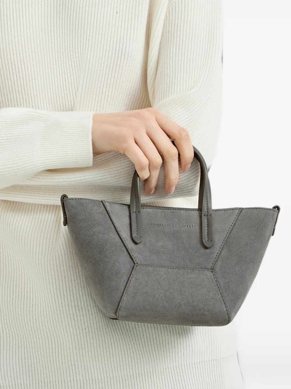 Brunello Cucinelli BC Duo suède mini-tas met monili Grijs
