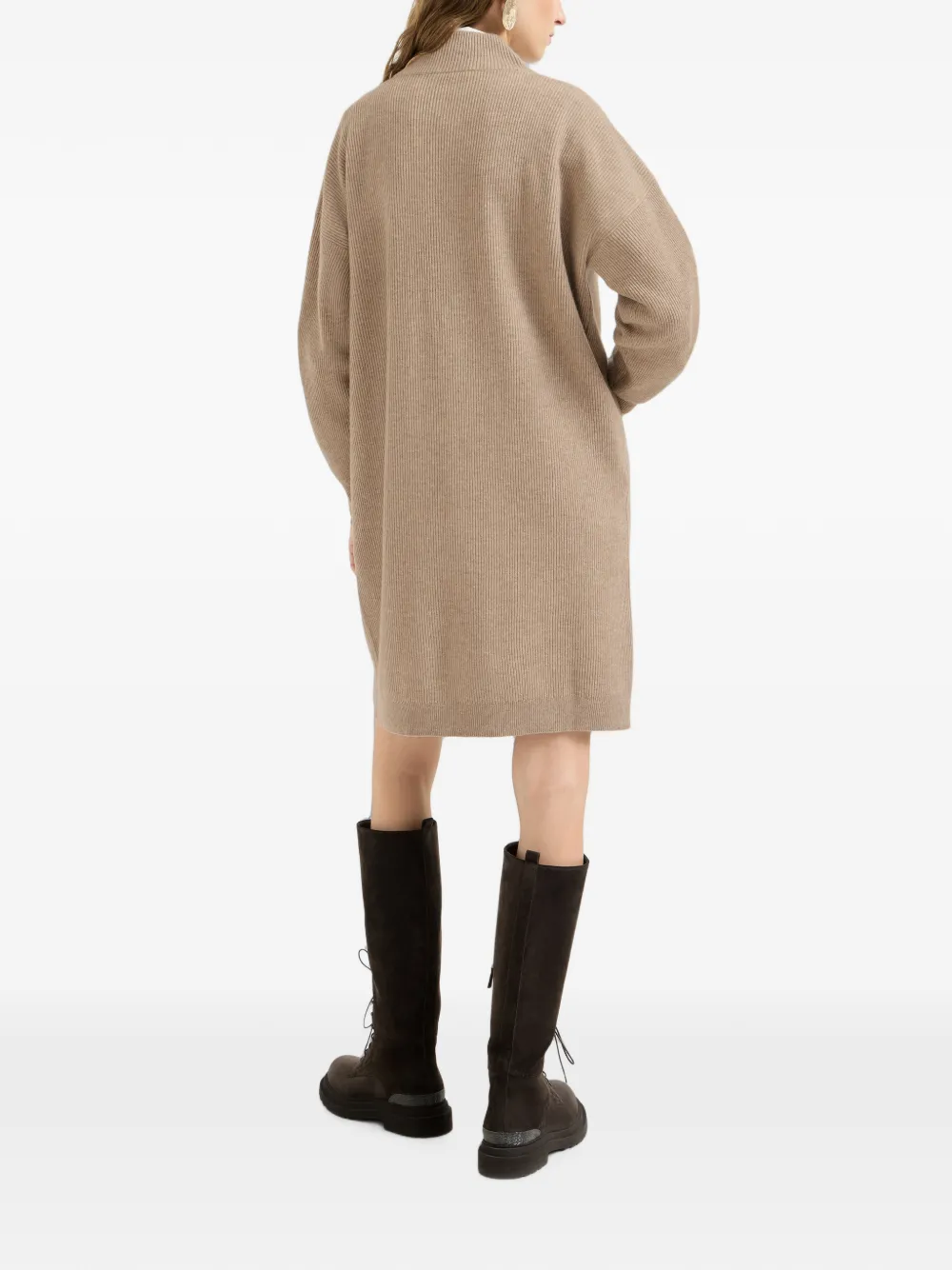 Brunello Cucinelli Ribgebreide scheerwol- kasjmier- en zijden jurk met halve rits Beige