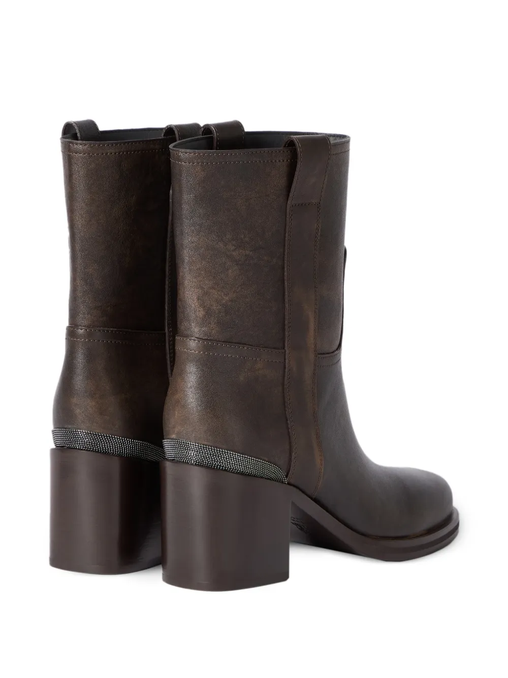 Brunello Cucinelli leather ankle boots with precious detail Bruin